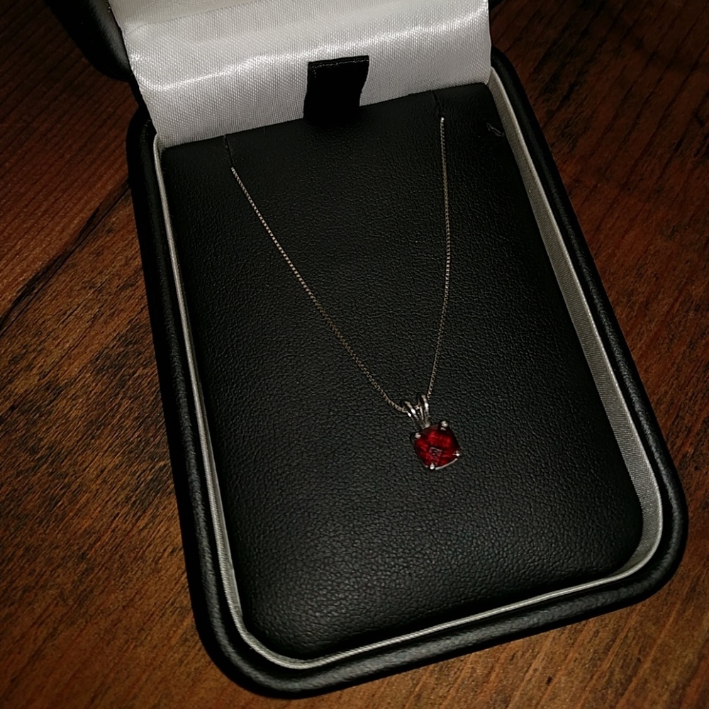 Garnet Necklace on 9.5" White Gold Box Chain